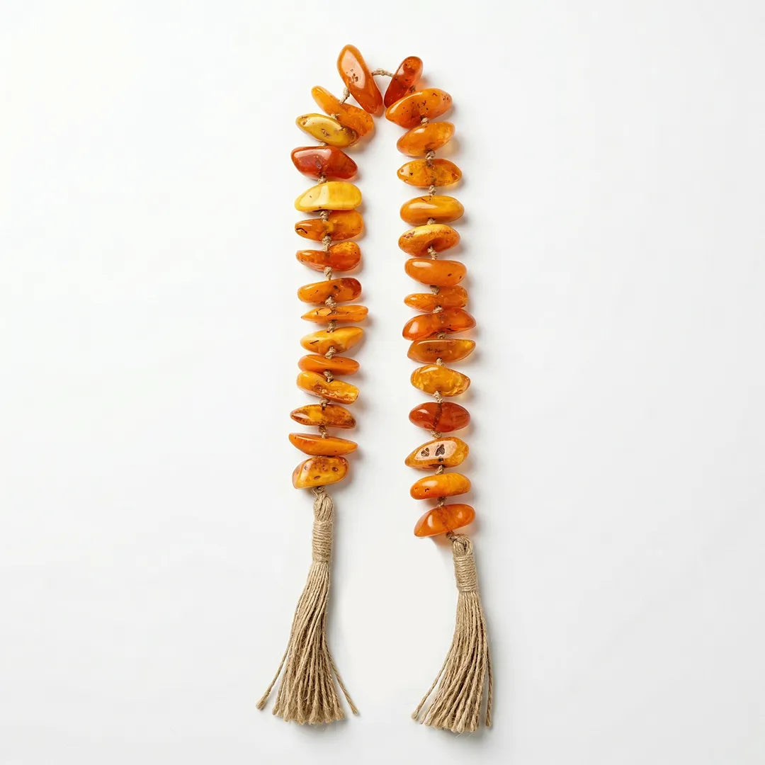 RI25-NG09 Luhpar Decorative Amber Stone Garland Orange with Tassels