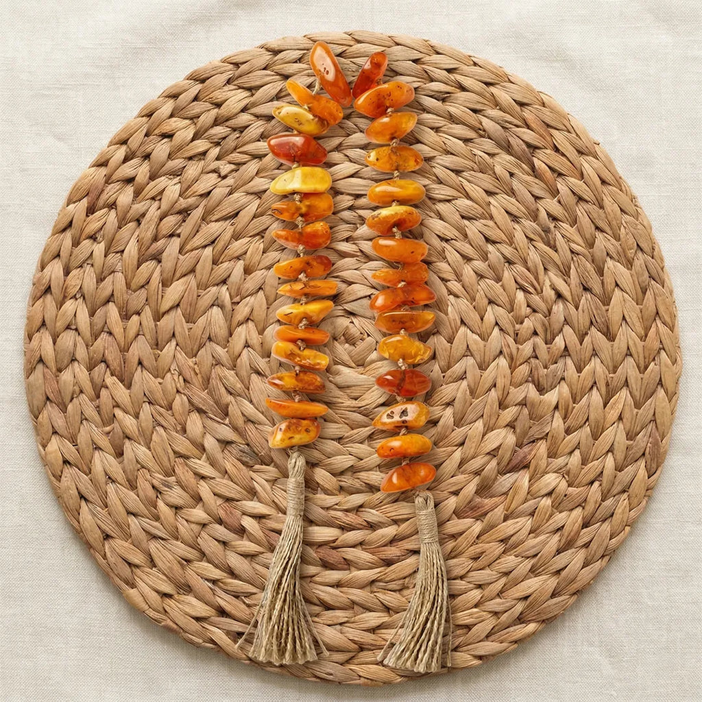 RI25-NG09 Luhpar Decorative Amber Stone Garland Orange with Tassels
