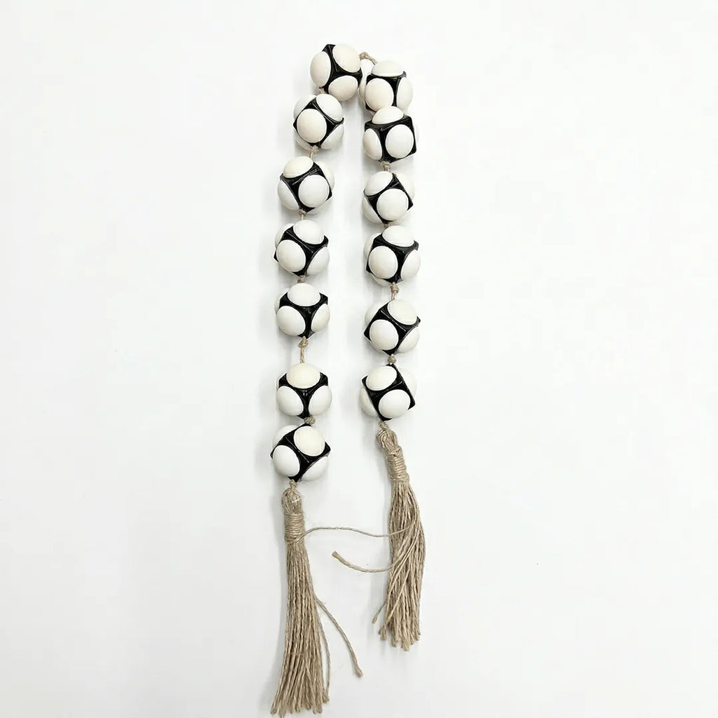 RI25-NG11 Luhpar Decorative Patterned Bead Garland Black & White with Tassels