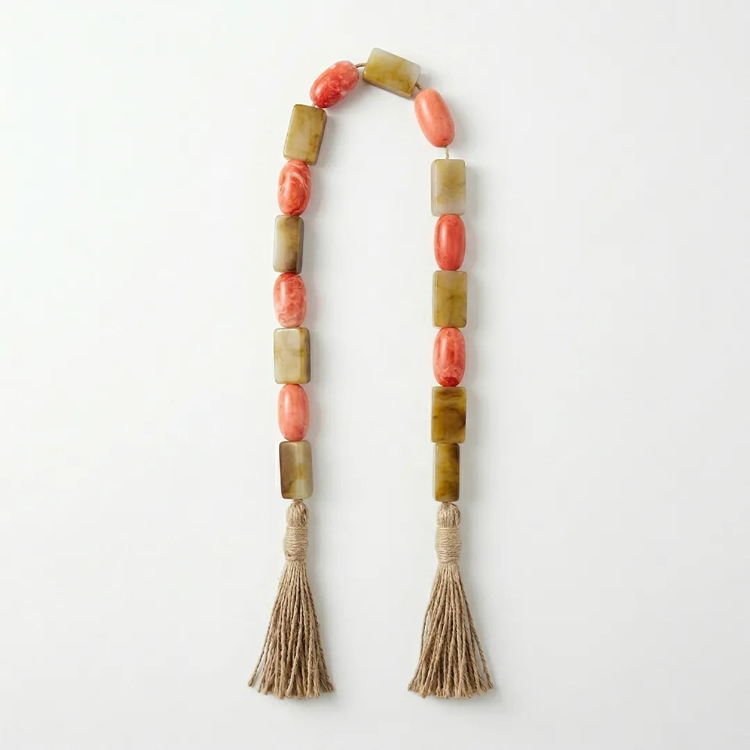 RI25-NG15 Luhpar Decorative Stone Garland Coral & Olive with Tassels