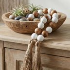 RI25-NG17 Luhpar Wooden Bead Garland with Tassel Natural White & Wood