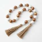 RI25-NG17 Luhpar Wooden Bead Garland with Tassel Natural White & Wood