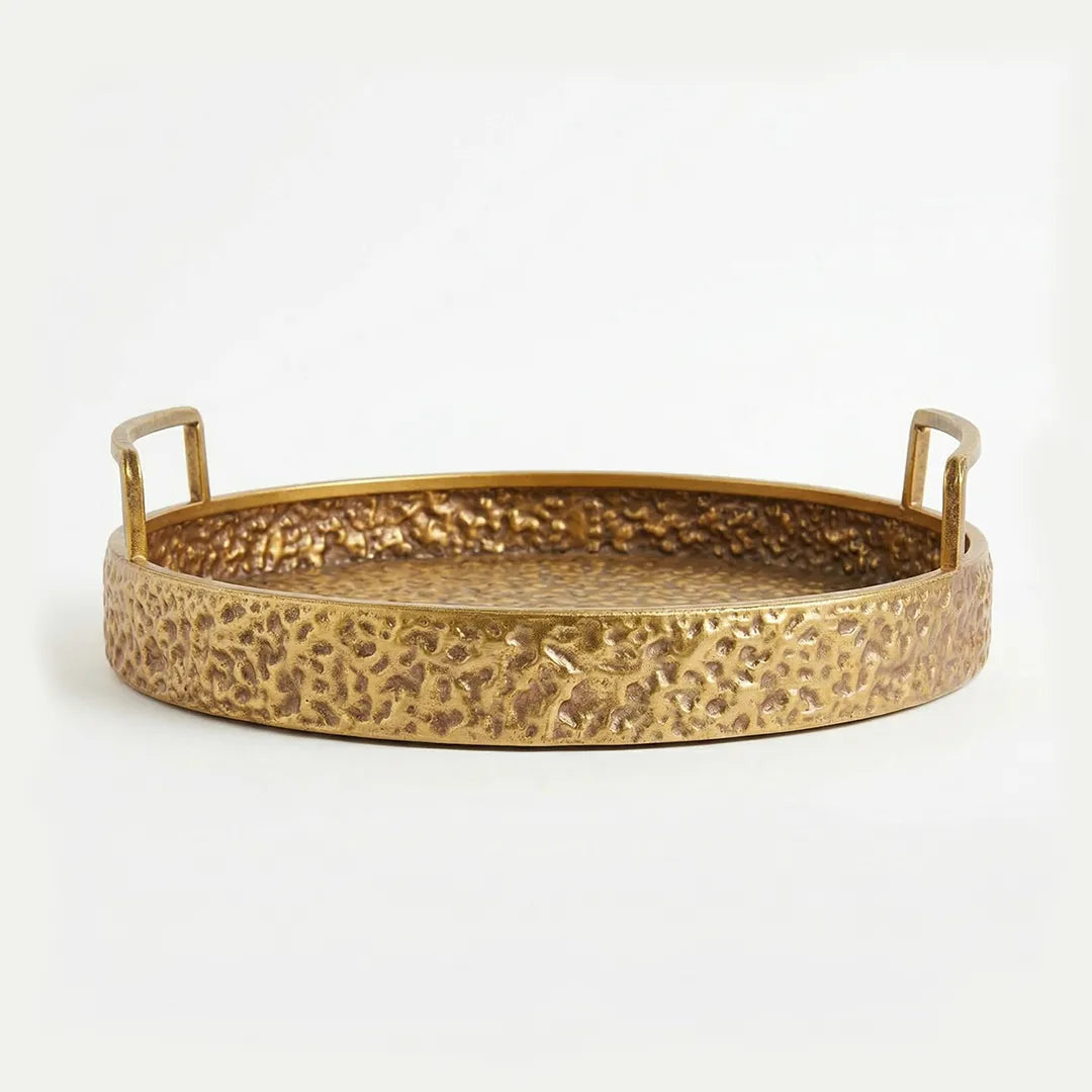 58-2 Luhpar Hammered Gold Round Metal Tray (Small / Medium / Large)