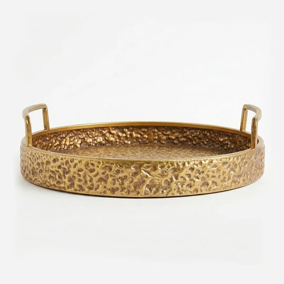 58-2 Luhpar Hammered Gold Round Metal Tray (Small / Medium / Large)