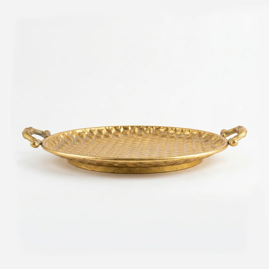 58-3 Luhpar Hammered Gold Round Metal Tray (Small / Medium / Large)