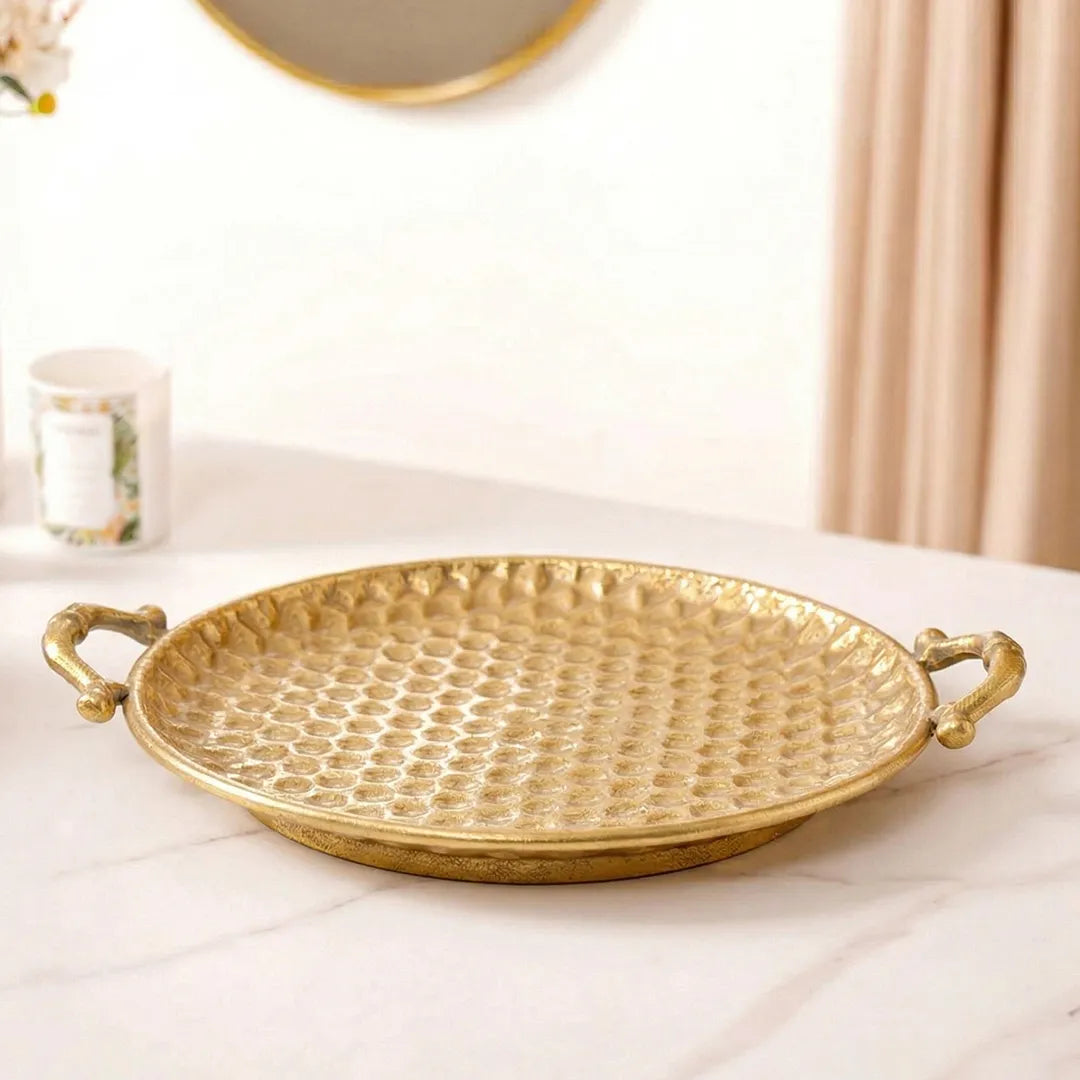58-3 Luhpar Hammered Gold Round Metal Tray (Small / Medium / Large)