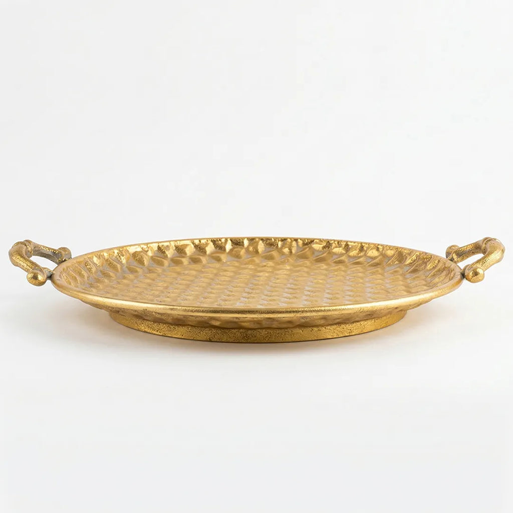 58-3 Luhpar Hammered Gold Round Metal Tray (Small / Medium / Large)