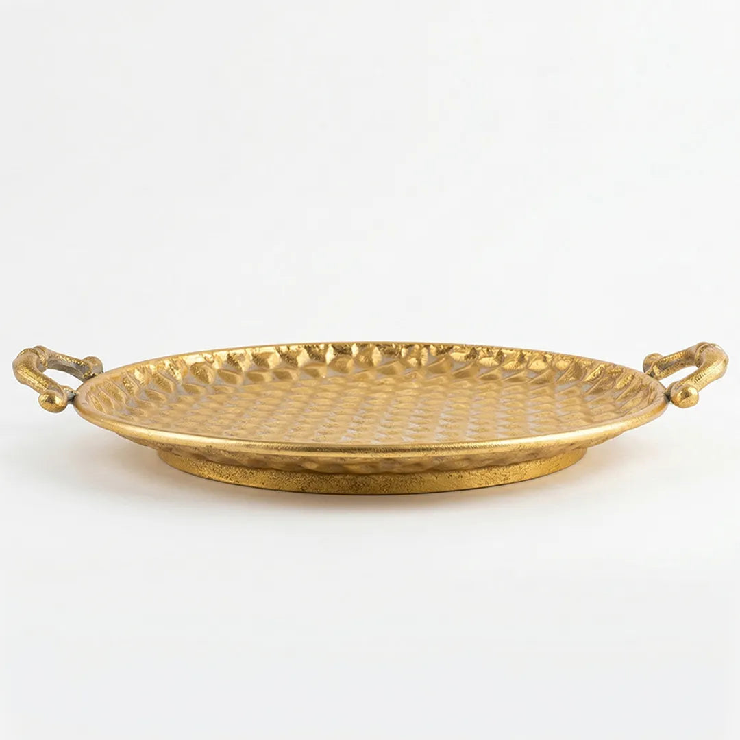 58-3 Luhpar Hammered Gold Round Metal Tray (Small / Medium / Large)