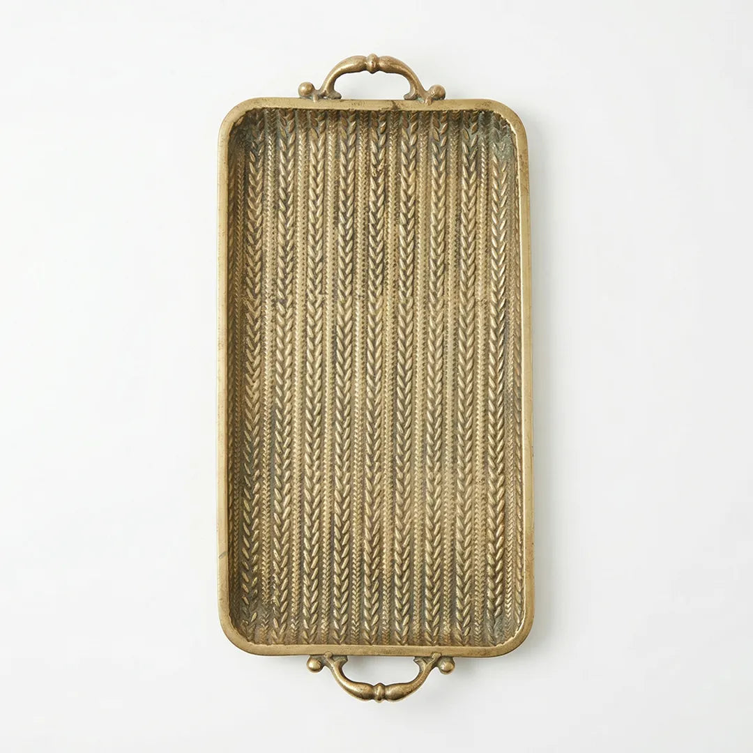 58-6 Luhpar Hammered Gold Rectangular Metal Tray (Small / Medium)