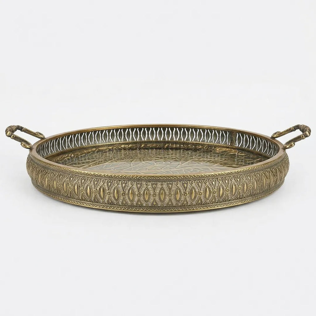58-10 Luhpar Textured Gold Round Metal Tray (Small / Medium)