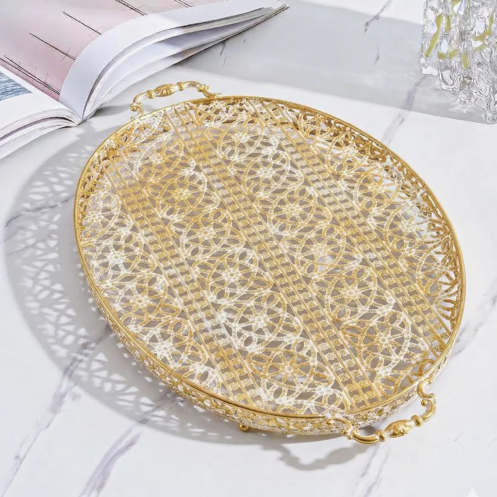 58-12 Luhpar Ornate Gold Oval Metal Tray (Small / Medium)