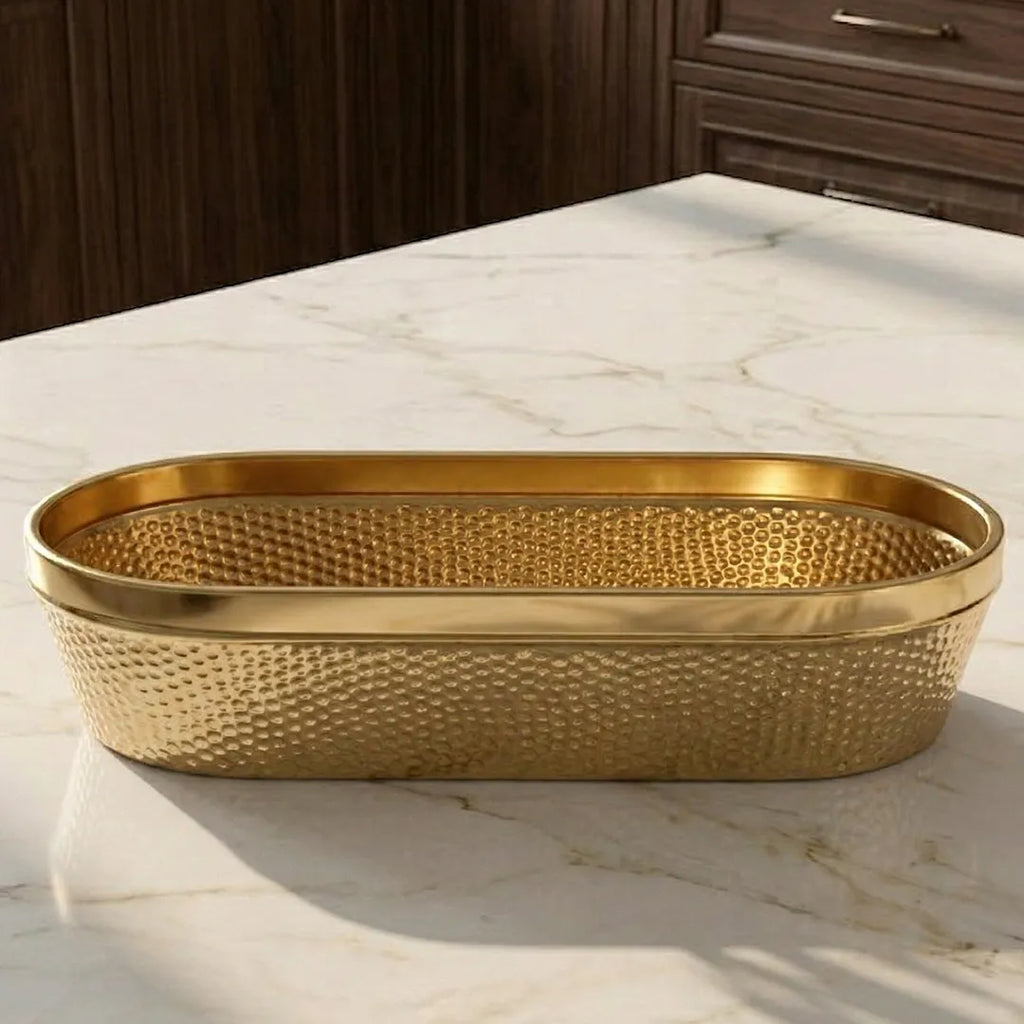 58-17 Luhpar Hammered Gold Oval Metal Tray (Small / Medium / Large)