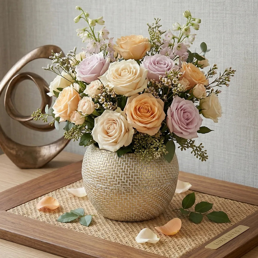58-18 Luhpar Textured Gold Round Flower Vase (Small / Medium / Large)
