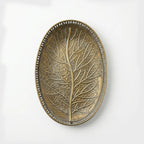 25275A-1 Luhpar Antique Gold Oval Metal Tray with Leaf Design (Small / Medium)