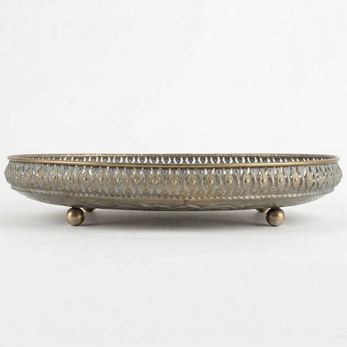 25275A-1 Luhpar Antique Gold Oval Metal Tray with Leaf Design (Small / Medium)
