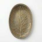 25275A-1 Luhpar Antique Gold Oval Metal Tray with Leaf Design (Small / Medium)