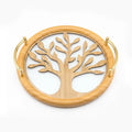 20-1 Round Wooden Serving Tray with Gold Handles and Tree Design – Medium / Small