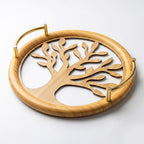 20-1 Round Wooden Serving Tray with Gold Handles and Tree Design – Medium / Small