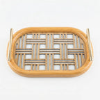 20-2 Wooden Serving Tray with Gold Handles and Geometric Glass Base – Medium / Small