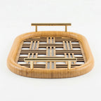 20-2 Wooden Serving Tray with Gold Handles and Geometric Glass Base – Medium / Small