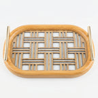 20-2 Wooden Serving Tray with Gold Handles and Geometric Glass Base – Medium / Small