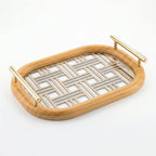 20-2 Wooden Serving Tray with Gold Handles and Geometric Glass Base – Medium / Small