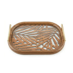 20-3 Wooden Serving Tray with Gold Handles and Palm Leaf Design – Medium / Small