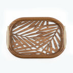 20-3 Wooden Serving Tray with Gold Handles and Palm Leaf Design – Medium / Small