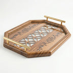 20-4 Decorative Wooden Serving Tray with Gold Handles and Floral Pattern – Medium / Small