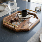 20-4 Decorative Wooden Serving Tray with Gold Handles and Floral Pattern – Medium / Small