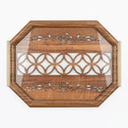 20-4 Decorative Wooden Serving Tray with Gold Handles and Floral Pattern – Medium / Small