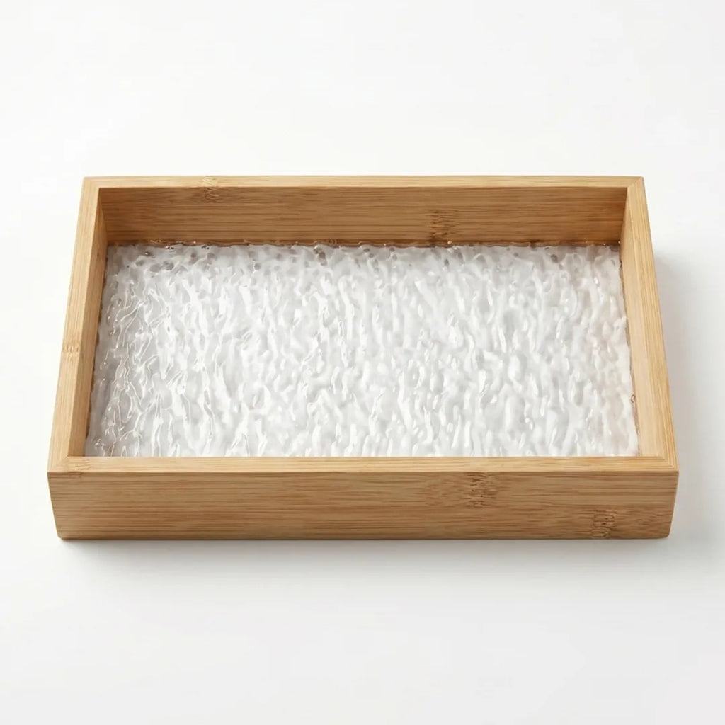 20-5 Rectangular Bamboo Serving Tray with Textured Glass Base – Medium / Small