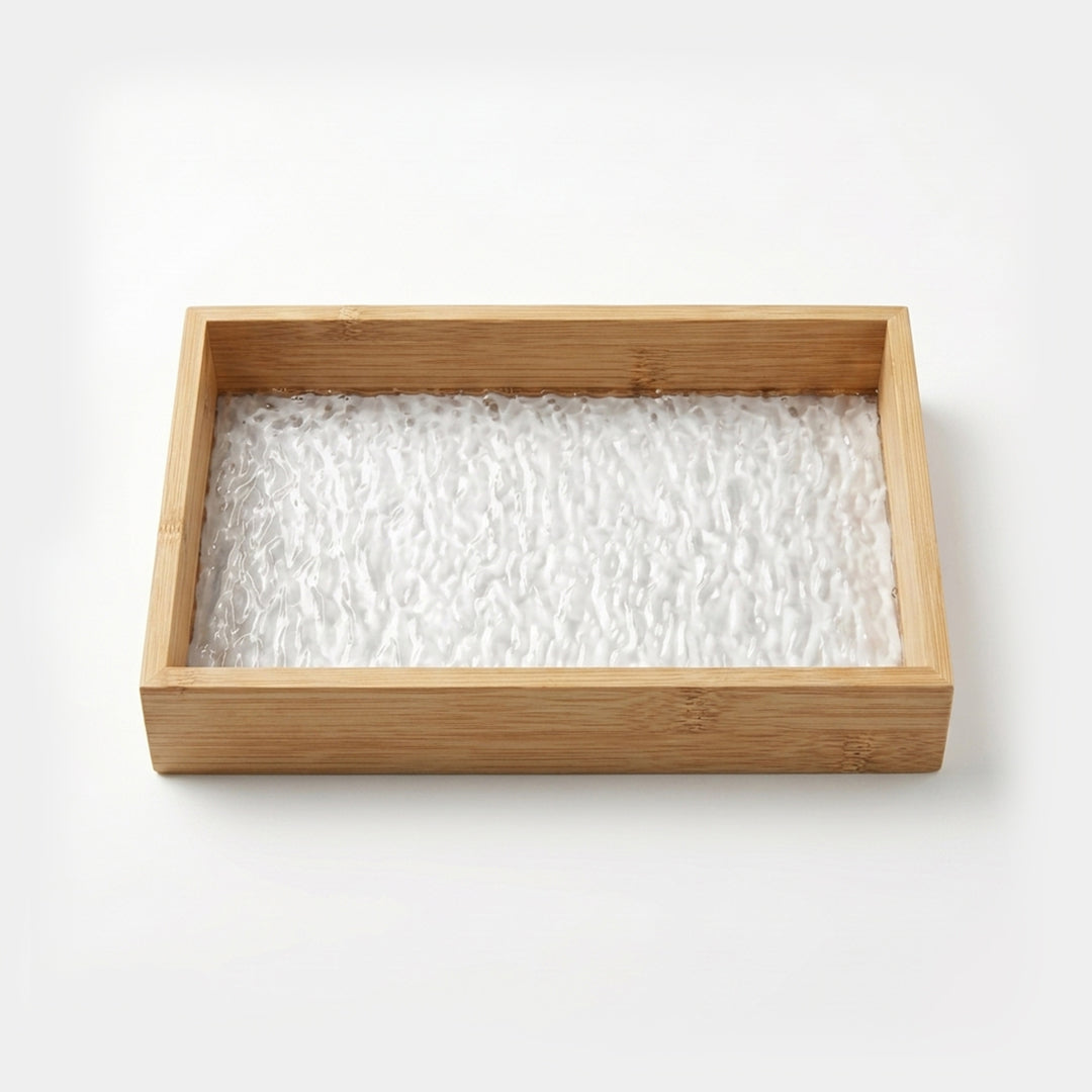 20-5 Rectangular Bamboo Serving Tray with Textured Glass Base – Medium / Small