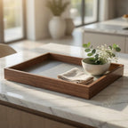 20-8 Rectangular Wooden Serving Tray with Textured Glass Base – Medium / Small