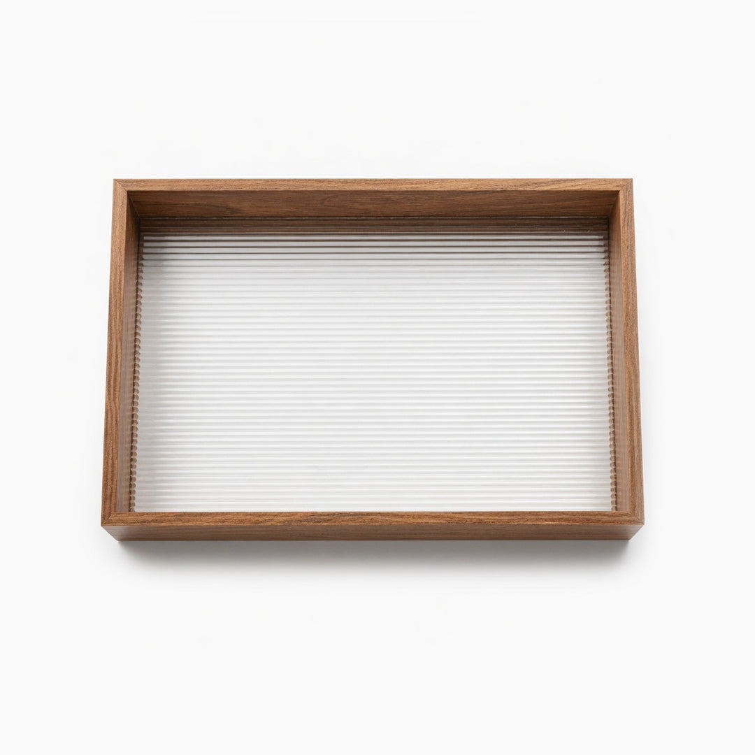 20-8 Rectangular Wooden Serving Tray with Textured Glass Base – Medium / Small