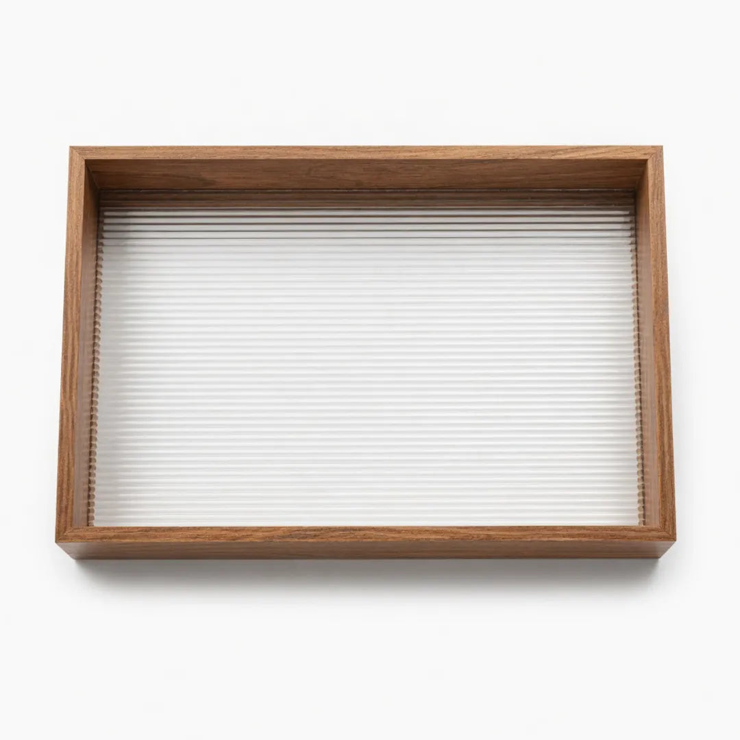 20-8 Rectangular Wooden Serving Tray with Textured Glass Base – Medium / Small