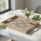20-9 Rectangular Wooden Serving Tray with Ornamental Glass Base – Medium / Small