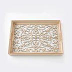 20-9 Rectangular Wooden Serving Tray with Ornamental Glass Base – Medium / Small