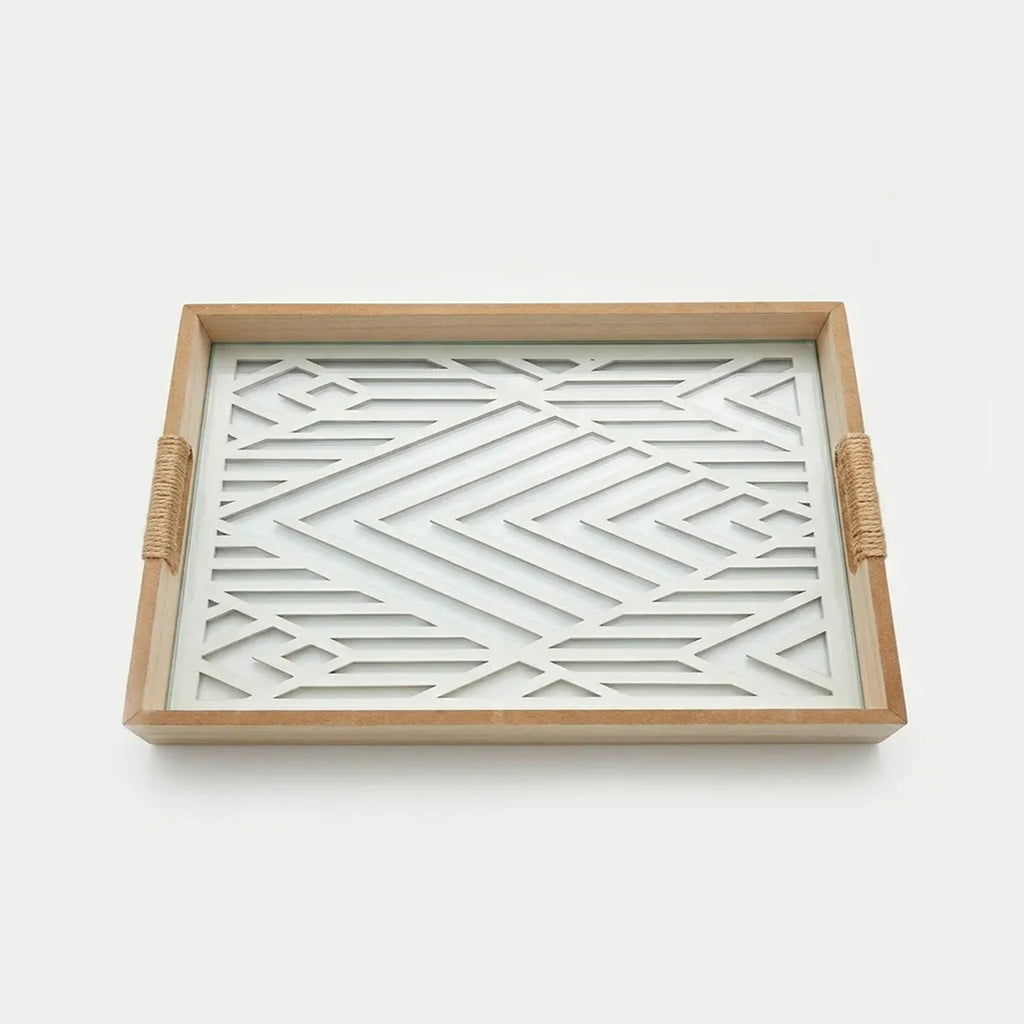 20-10 Rectangular Wooden Serving Tray with Geometric Glass Base – Medium / Small