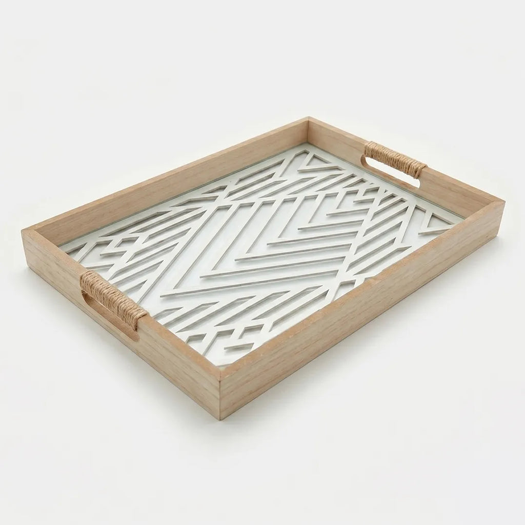 20-10 Rectangular Wooden Serving Tray with Geometric Glass Base – Medium / Small
