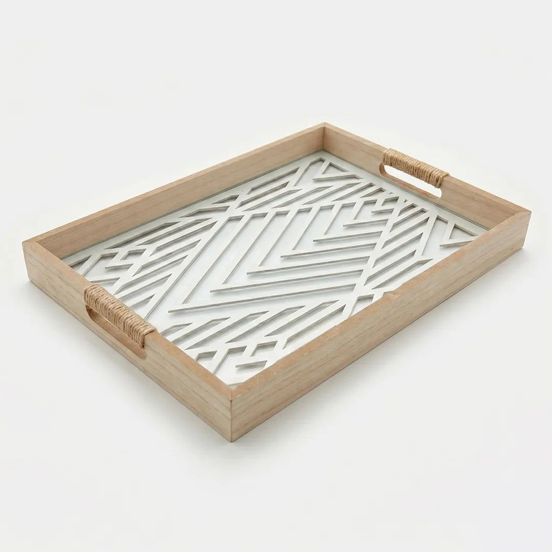 20-10 Rectangular Wooden Serving Tray with Geometric Glass Base – Medium / Small