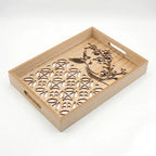 20-11 Rectangular Wooden Serving Tray with Bird Floral Glass Base – Medium / Small