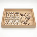 20-11 Rectangular Wooden Serving Tray with Bird Floral Glass Base – Medium / Small