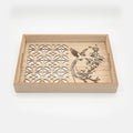 20-11 Rectangular Wooden Serving Tray with Bird Floral Glass Base – Medium / Small