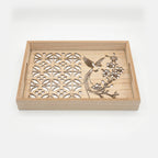 20-11 Rectangular Wooden Serving Tray with Bird Floral Glass Base – Medium / Small