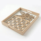 20-12 Rectangular Wooden Serving Tray with Butterfly Floral Glass Base – Medium / Small