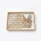 20-12 Rectangular Wooden Serving Tray with Butterfly Floral Glass Base – Medium / Small