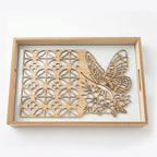 20-12 Rectangular Wooden Serving Tray with Butterfly Floral Glass Base – Medium / Small