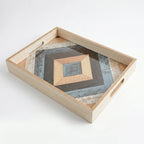 20-13 Rectangular Wooden Serving Tray with Tempered Glass Base & Geometric Pattern