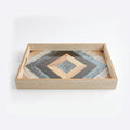 20-13 Rectangular Wooden Serving Tray with Tempered Glass Base & Geometric Pattern